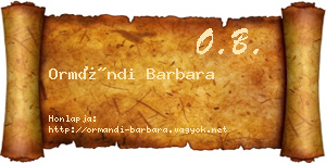 Ormándi Barbara névjegykártya